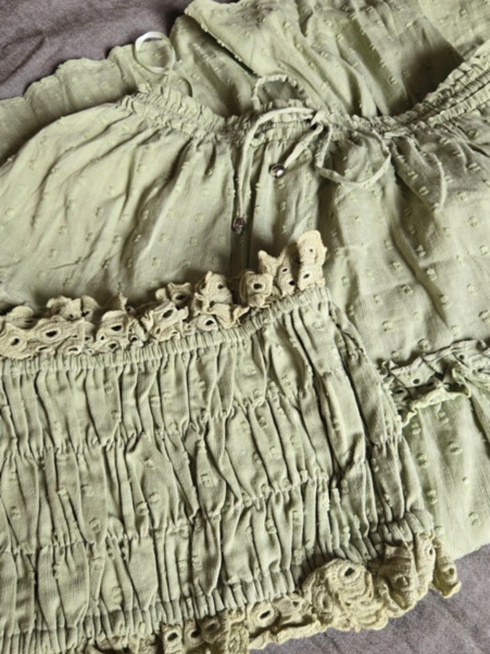 Mable 100% cotton Smocked Tiered Maxi Dress in Sage Green - Picture 4 of 5
